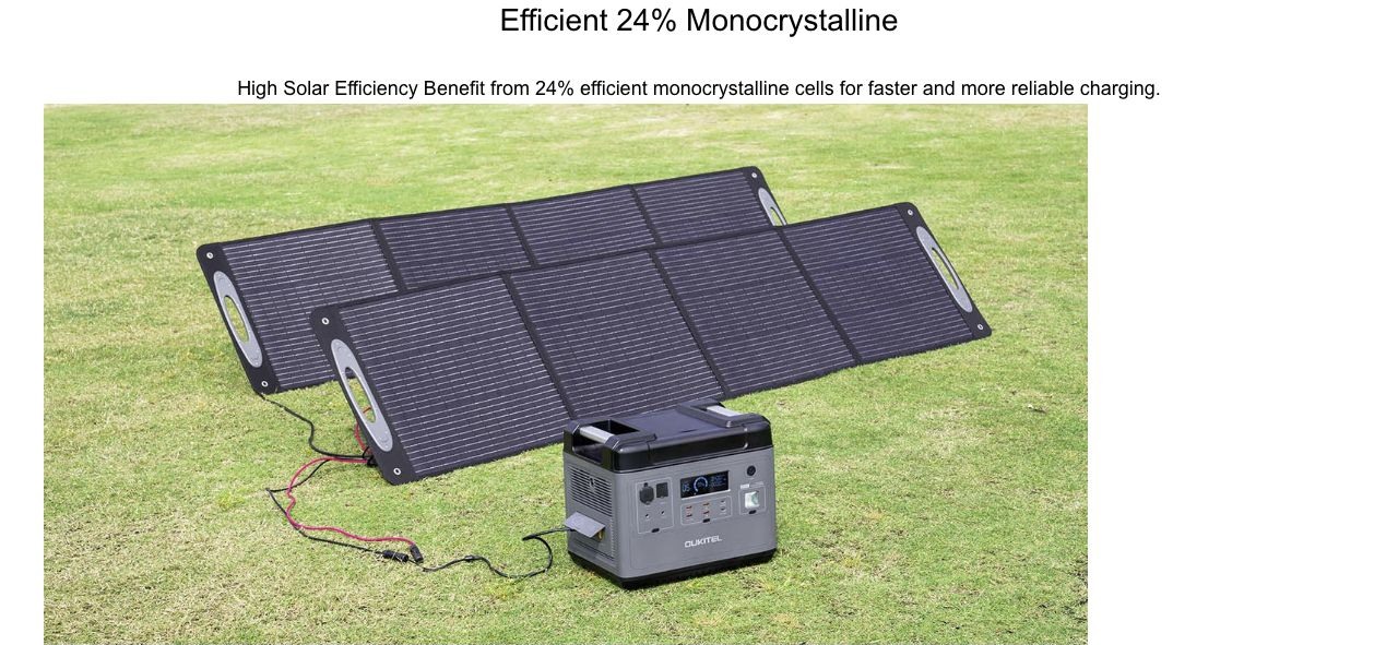 OUKITEL PV200T Solar Panels – Efficient 24% Monocrystalline High Solar Efficiency Benefit from 24% efficient monocrystalline cells for faster and more reliable charging.