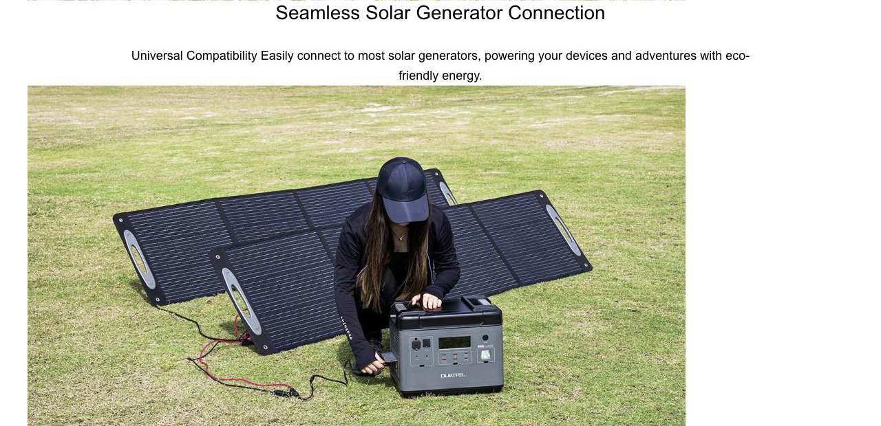 OUKITEL PV200T Solar Panels – Seamless Solar Generator Connection Universal Compatibility Easily connect to most solar generators, powering your devices and adventures with eco-friendly energy.