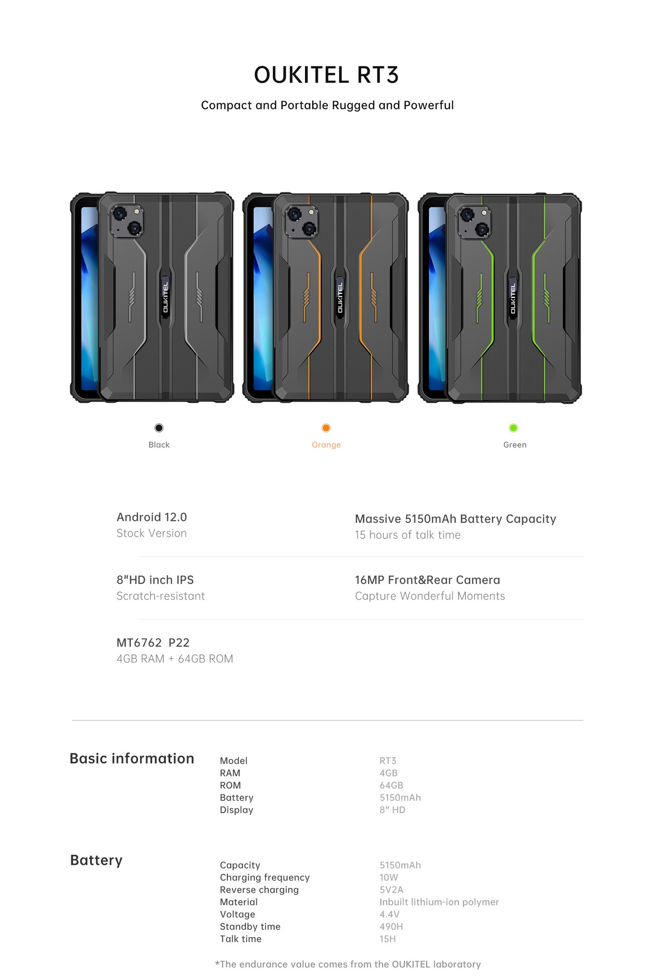 OUKITEL RT3 Rugged Tablets – OUKITEL RT3 source specifications