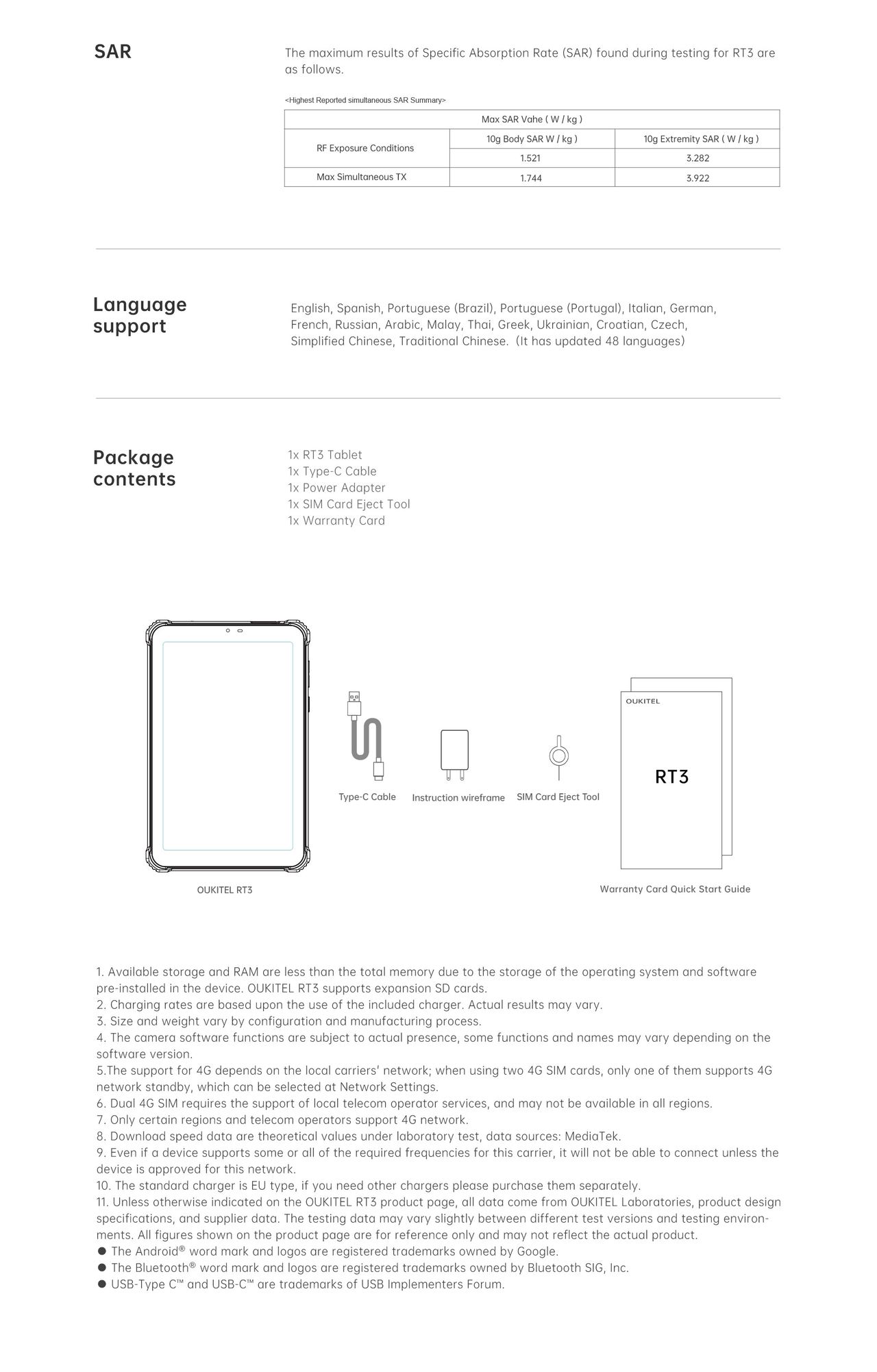 OUKITEL RT3 Rugged Tablets – OUKITEL RT3 source specifications