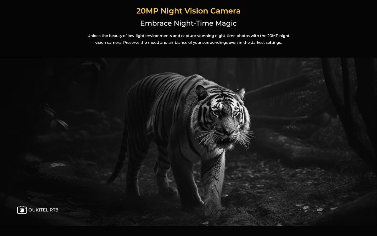 OUKITEL RT8 Rugged Tablets – 20MP Night Vision Camera Embrace Night-Time Magic Unlock the beauty of low-light environments and capture stunning night-time photos with the 20MP night vision camera. Preserve the mood and ambiance of your surroundings even in t
