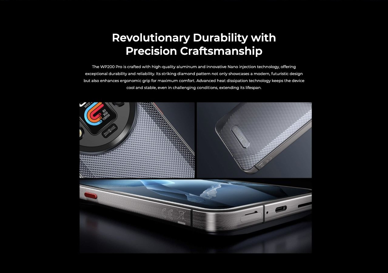 OUKITEL WP200 Pro Rugged Phones – Revolutionary Durability with  Precision Craftsmanship  The WP200 Pro is crafted with high-quality aluminum and innovative Nano injection technology, offering exceptional durability and reliability. Its striking diamond patter