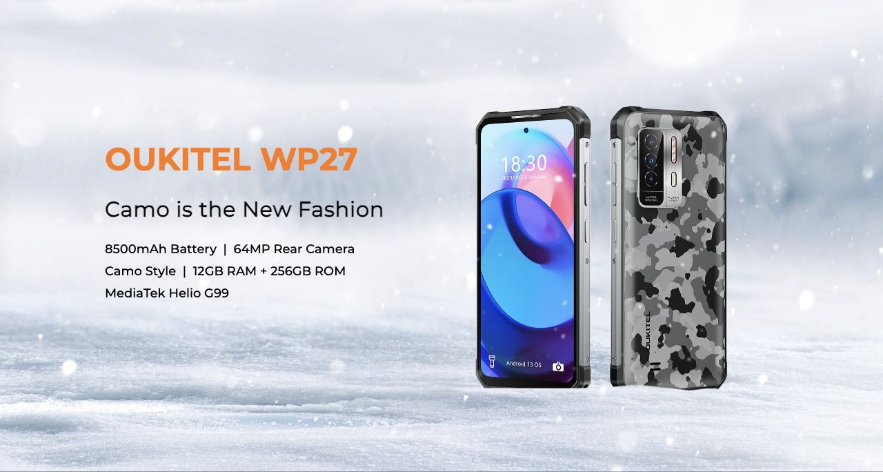 OUKITEL WP27 Rugged Phones – OUKITEL WP27 Camo is the New Fashion 8500mAh Battery | 64MP Rear Camera Camo Style | 12GB RAM + 256GB ROM MediaTek Helio G99