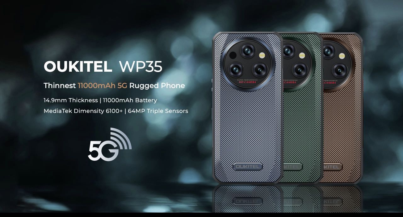 OUKITEL WP35 Rugged Phones – OUKITEL WP35 Thinnest 11000mAh 5G Rugged Phone 14.9mm Thickness | 11000mAh Battery MediaTek Dimensity 6100+ | 64MP Triple Sensors