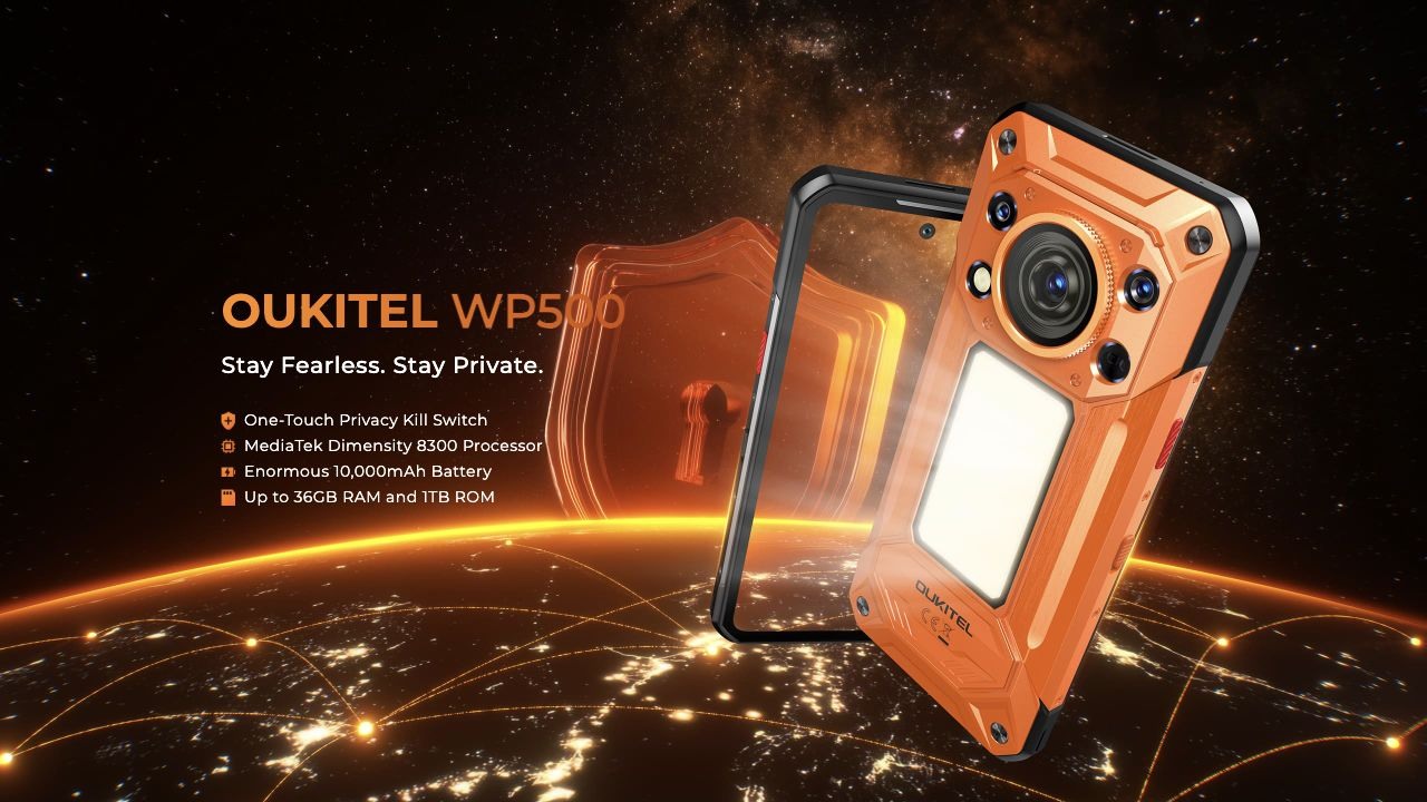OUKITEL WP500 Rugged Phones – OUKITEL WP500 Stay Fearless. Stay Private. One-Touch Privacy Kill Switch MediaTek Dimensity 8300 Processor Enormous 10,000mAh Battery Up to 36GB RAM and 1TB ROM