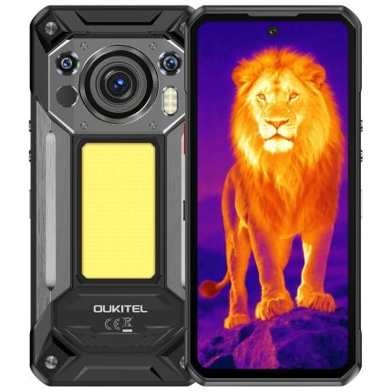 OUKITEL WP500 Ultra rugged phones – black front and rear white-background view