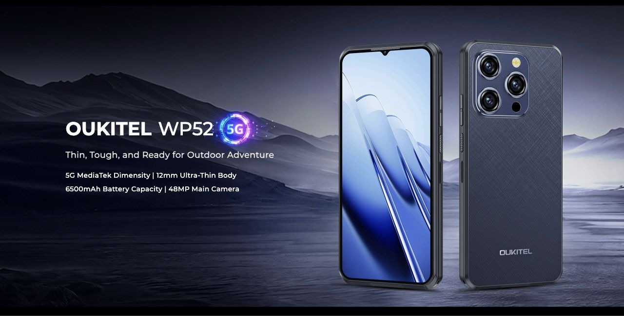 OUKITEL WP52 Rugged Phones – OUKITEL WP52 Thin, Tough, and Ready for Outdoor Adventure 5G MediaTek Dimensity | 12mm Ultra-Thin Body 6500mAh Battery Capacity | 48MP Main Camera