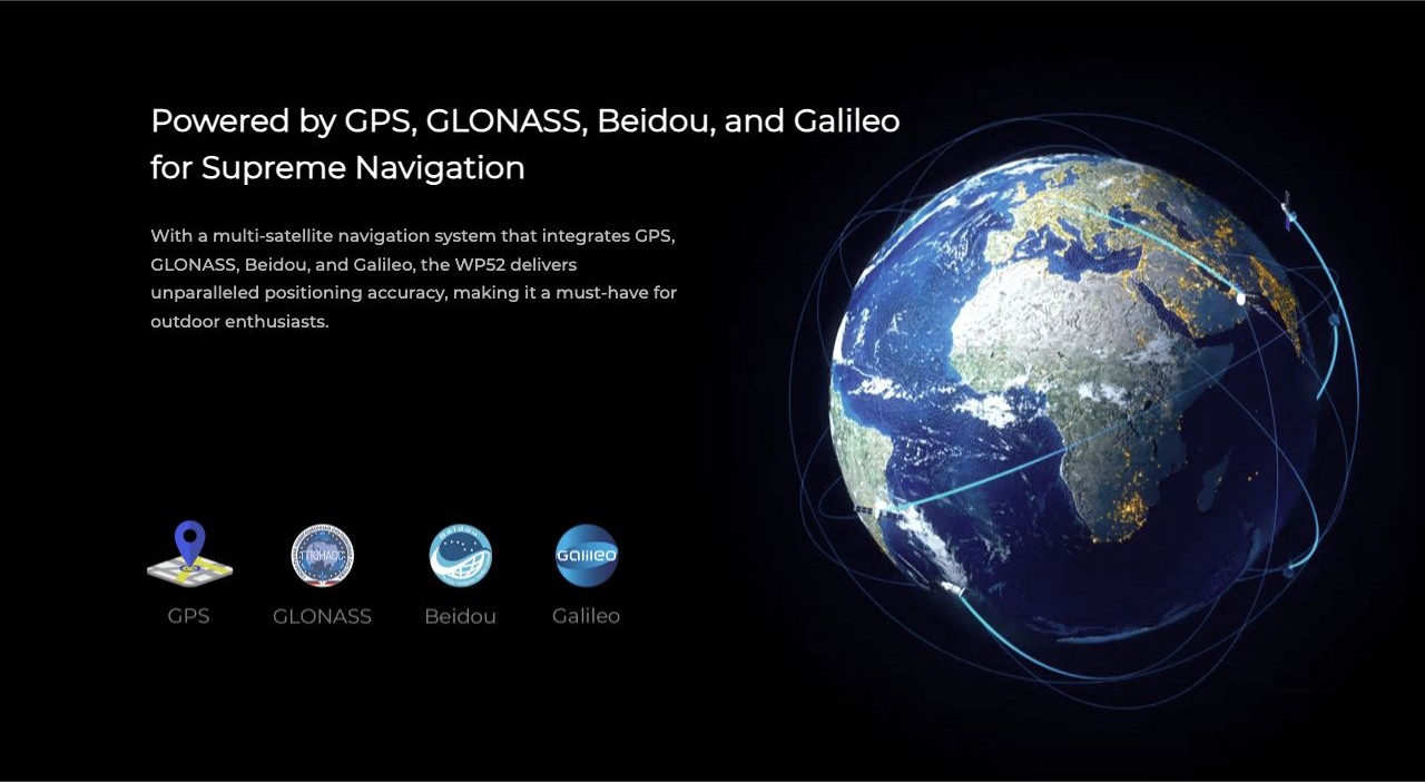 Powered by GPS, GLONASS, Beidou, and Galileo for Supreme Navigation With a multi-satellite navigation system that integrates GPS, GLONASS, Beidou, and Galileo, the WP52 delivers unparalleled positioning accuracy, making it a must-have for