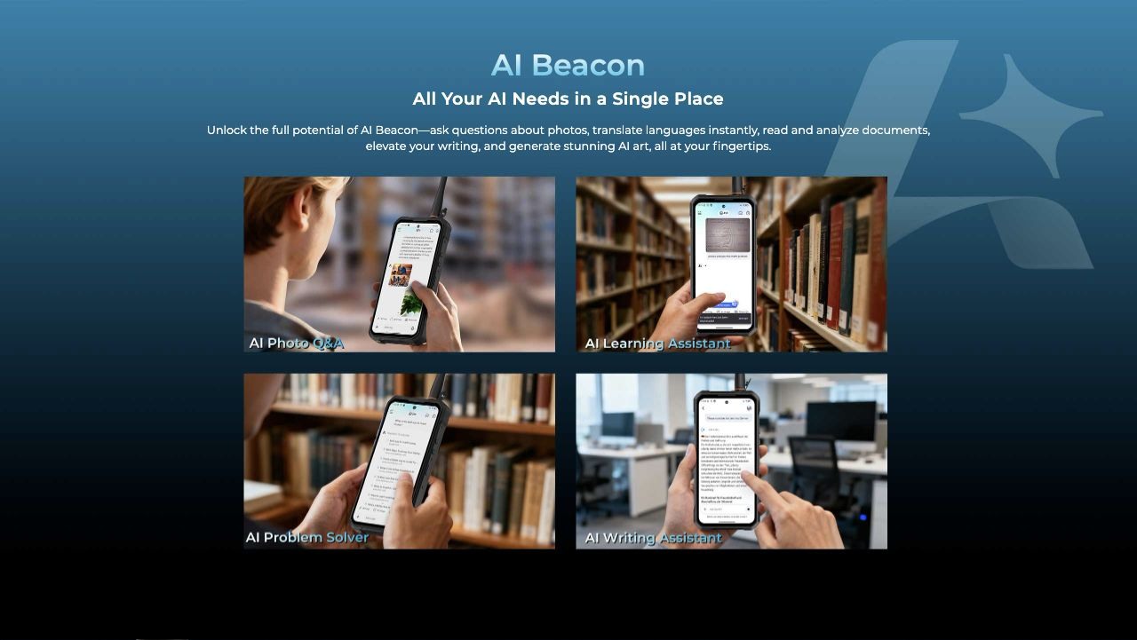 OUKITEL WP61 Plus Rugged Phones – AI Beacon All Your AI Needs in a Single Place Unlock the full potential of AI Beacon—ask questions about photos, translate languages instantly, read and analyze documents, elevate your writing, and generate stunning AI art,
