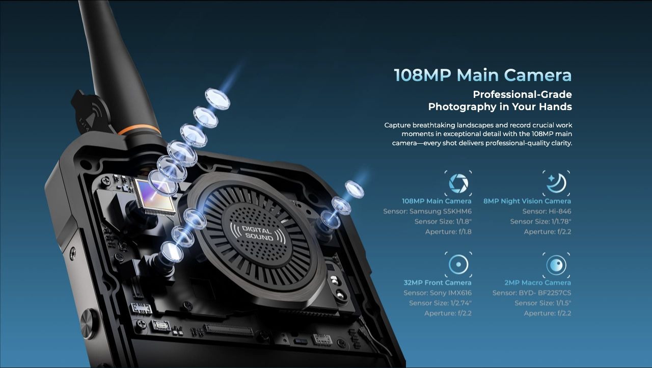 108MP Main Camera Professional-Grade Photography in Your Hands Capture breathtaking landscapes and record crucial work moments in exceptional detail with the 108MP main camera—every shot delivers professional-quality clarity.