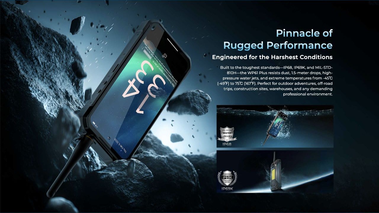 OUKITEL WP61 Plus Rugged Phones – Pinnacle of Rugged Performance Engineered for the Harshest Conditions Built to the toughest standards—IP68, IP69K, and MIL-STD-810H—the WP61 Plus resists dust, 1.5-meter drops, high-pressure water jets, and extreme temperatu