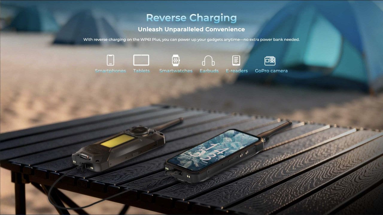 Reverse Charging Unleash Unparalleled Convenience With reverse charging on the WP61 Plus, you can power up your gadgets anytime—no extra power bank needed.