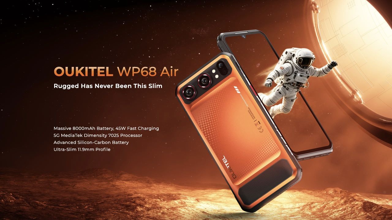 OUKITEL WP68 Air Rugged Phones – OUKITEL WP68 Air Rugged Has Never Been This Slim Massive 8000mAh Battery, 45W Fast Charging 5G MediaTek Dimensity 7025 Processor Advanced Silicon-Carbon Battery Ultra-Slim 11.9mm Profile