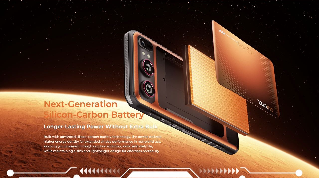OUKITEL WP68 Air Rugged Phones – Next-Generation Silicon-Carbon Battery Longer-Lasting Power Without Extra Bulk Built with advanced silicon-carbon battery technology, the device delivers higher energy density for extended all-day performance in real-world us