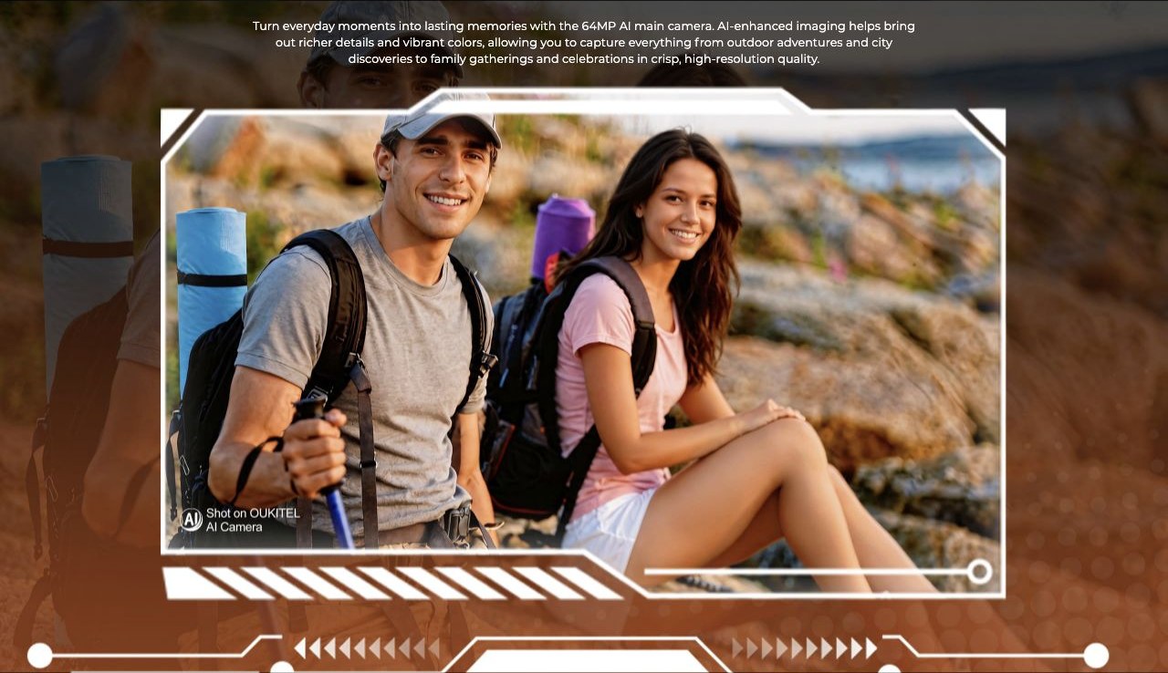 OUKITEL WP68 Air Rugged Phones – Turn everyday moments into lasting memories with the 64MP AI main camera. AI-enhanced imaging helps bring out richer details and vibrant colors, allowing you to capture everything from outdoor adventures and city discoveries to