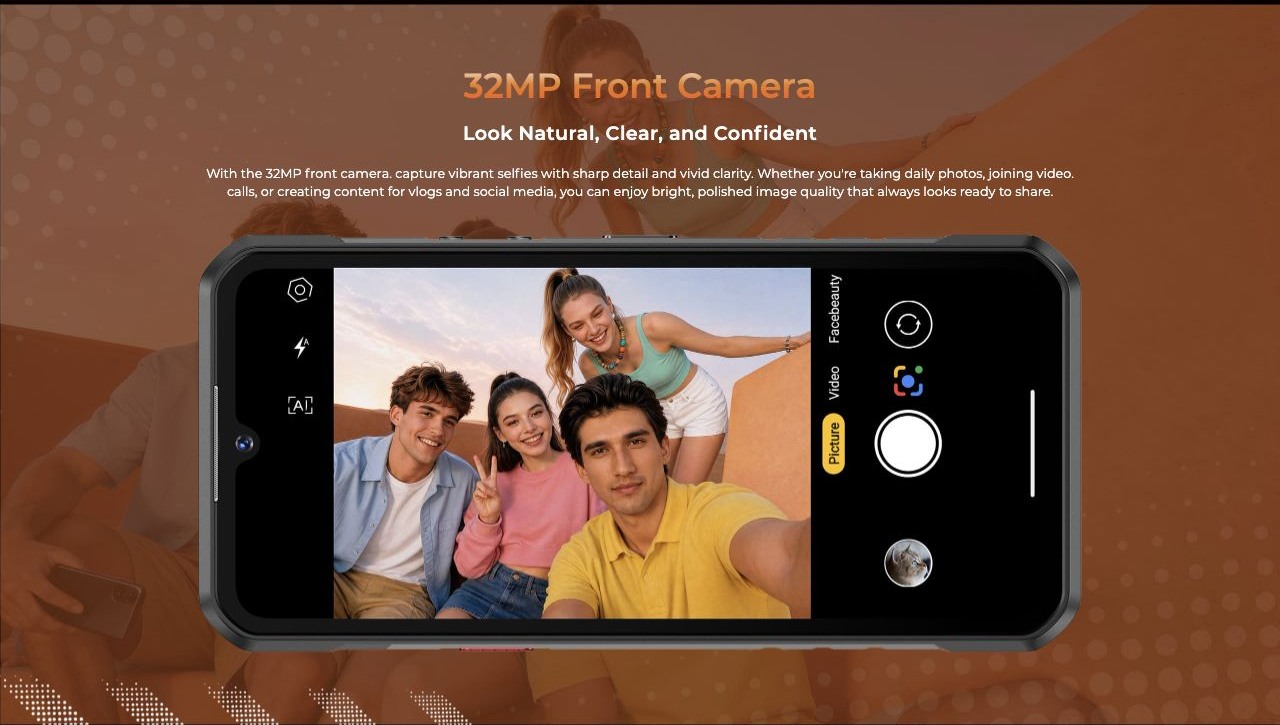 32MP Front Camera Look Natural, Clear, and Confident With the 32MP front camera. capture vibrant selfies with sharp detail and vivid clarity. Whether you're taking daily photos, joining video. calls, or creating content for vlogs and soci