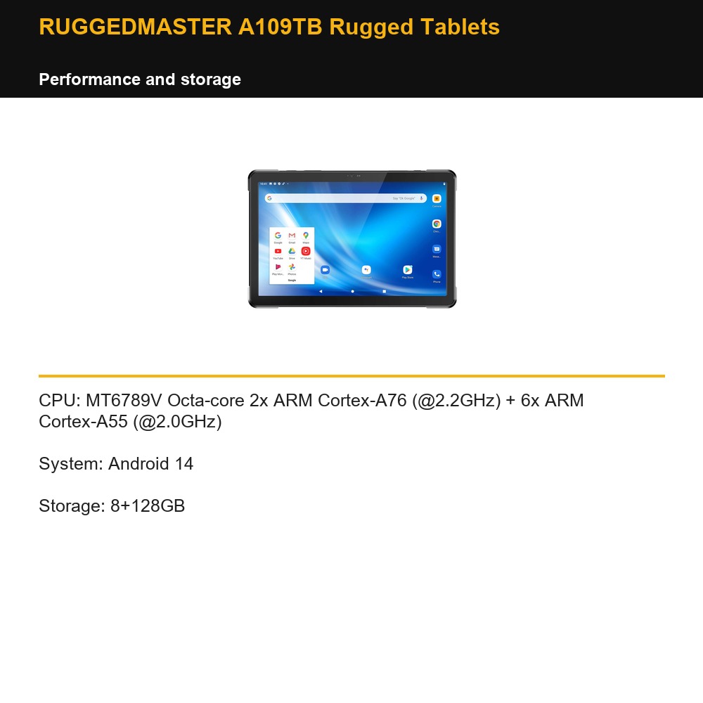 RUGGEDMASTER A109TB Rugged Tablets performance and storage