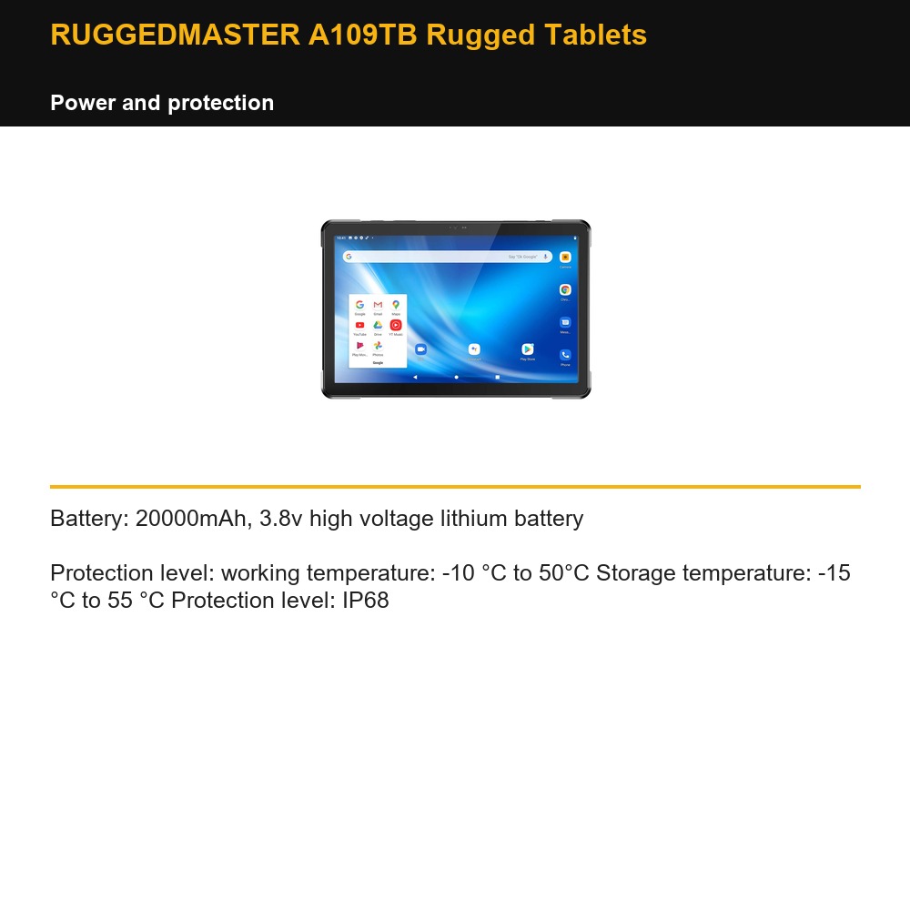 RUGGEDMASTER A109TB Rugged Tablets power and protection
