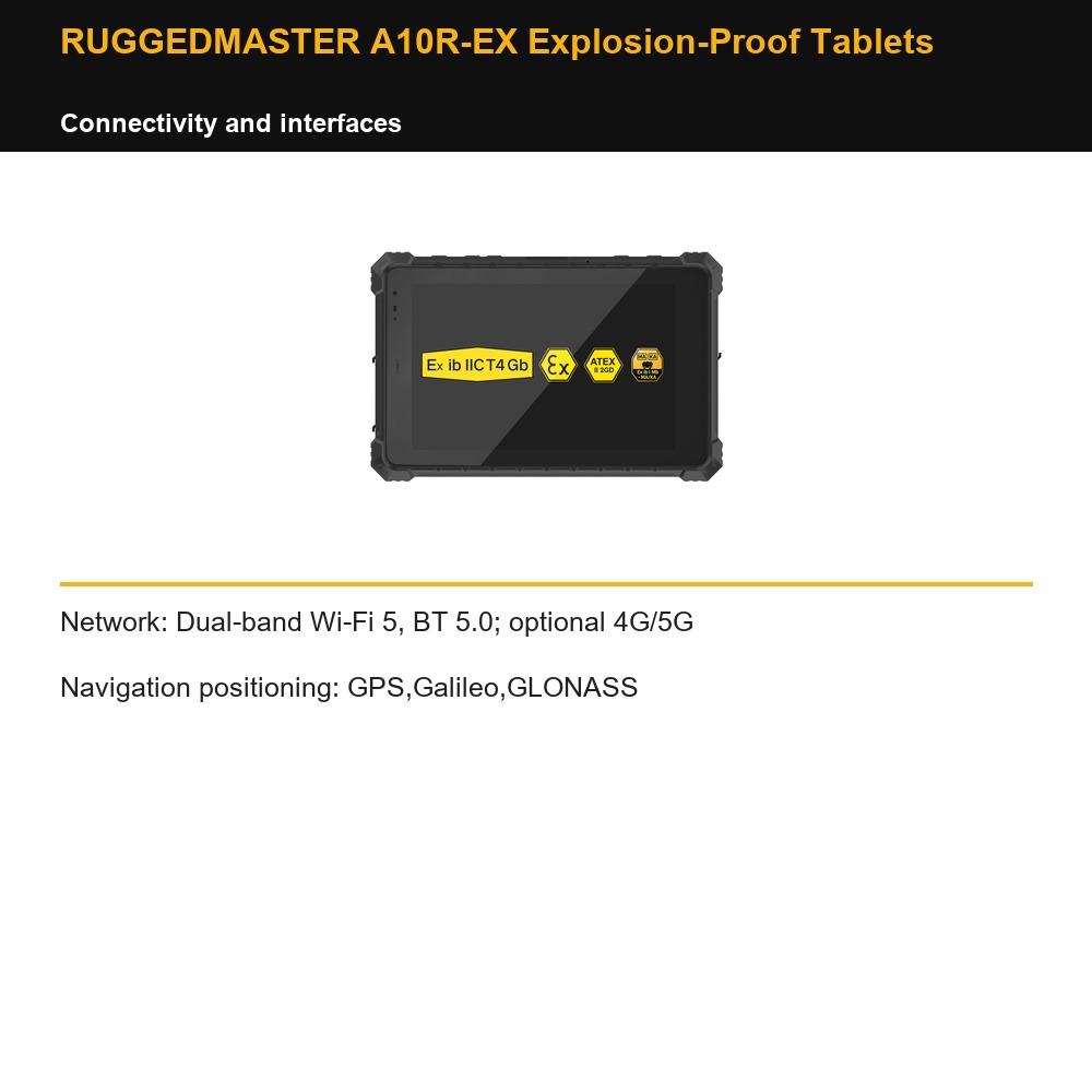 RUGGEDMASTER A10R-EX Explosion-Proof Tablets connectivity and interfaces
