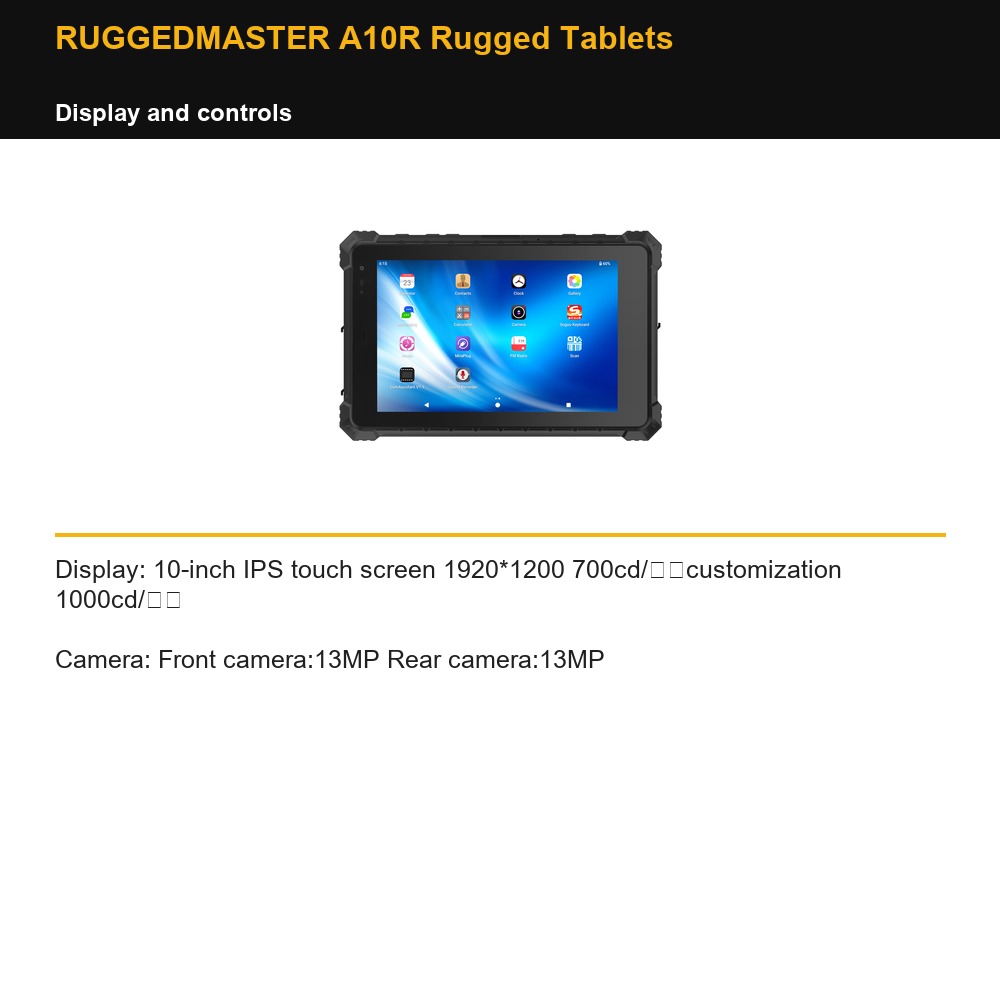 RUGGEDMASTER A10R Rugged Tablets display and controls