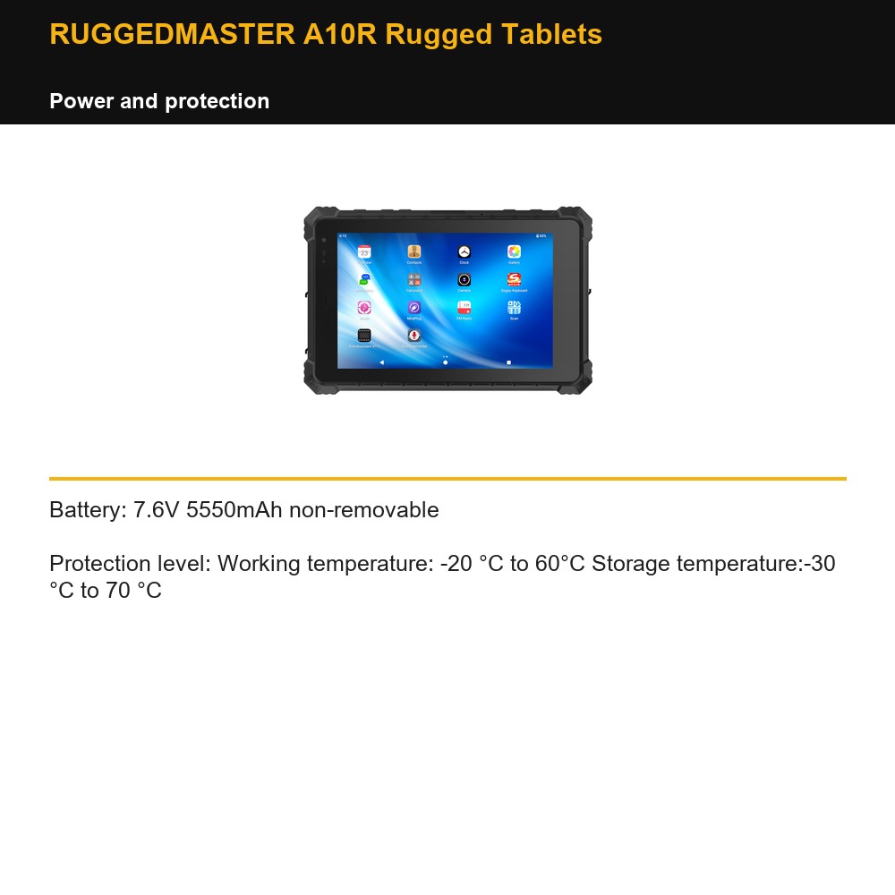 RUGGEDMASTER A10R Rugged Tablets power and protection