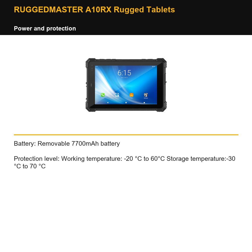 RUGGEDMASTER A10RX Rugged Tablets power and protection