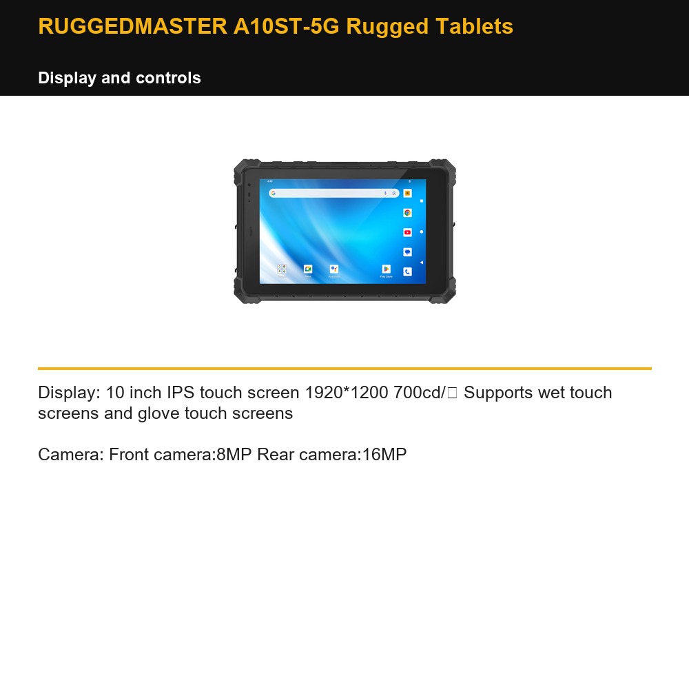 RUGGEDMASTER A10ST-5G Rugged Tablets display and controls