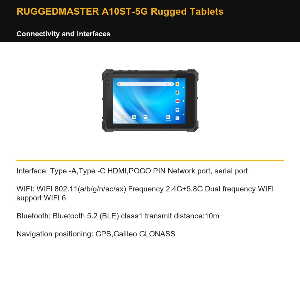 RUGGEDMASTER A10ST-5G Rugged Tablets connectivity and interfaces