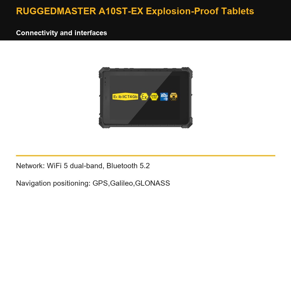 RUGGEDMASTER A10ST-EX Explosion-Proof Tablets connectivity and interfaces