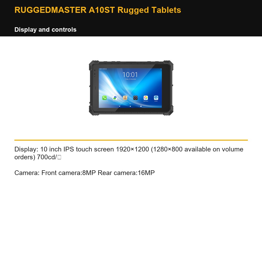 RUGGEDMASTER A10ST Rugged Tablets display and controls