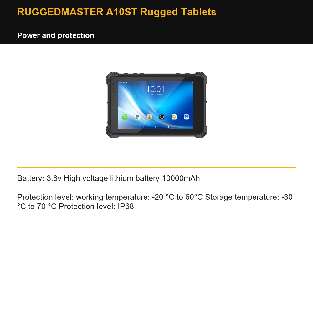 RUGGEDMASTER A10ST Rugged Tablets power and protection