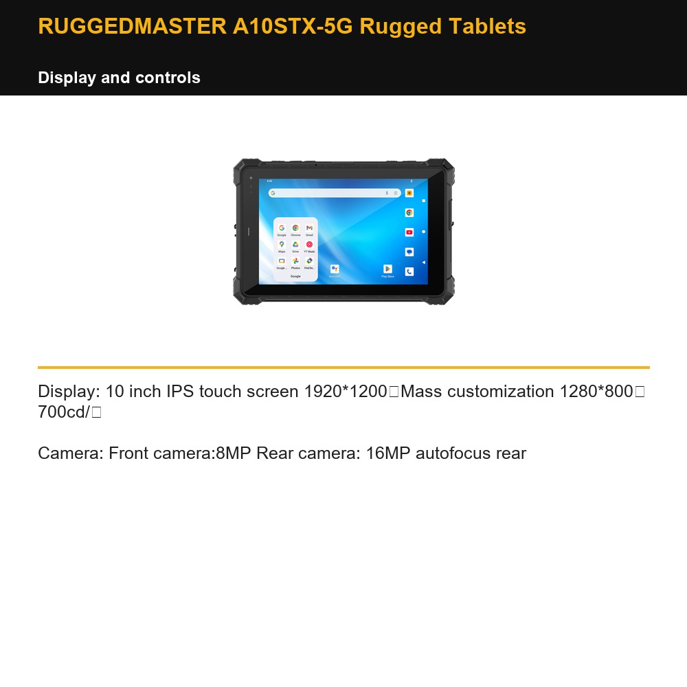 RUGGEDMASTER A10STX-5G Rugged Tablets display and controls