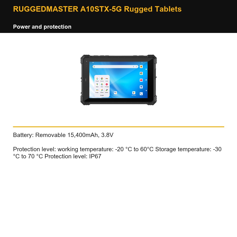 RUGGEDMASTER A10STX-5G Rugged Tablets power and protection