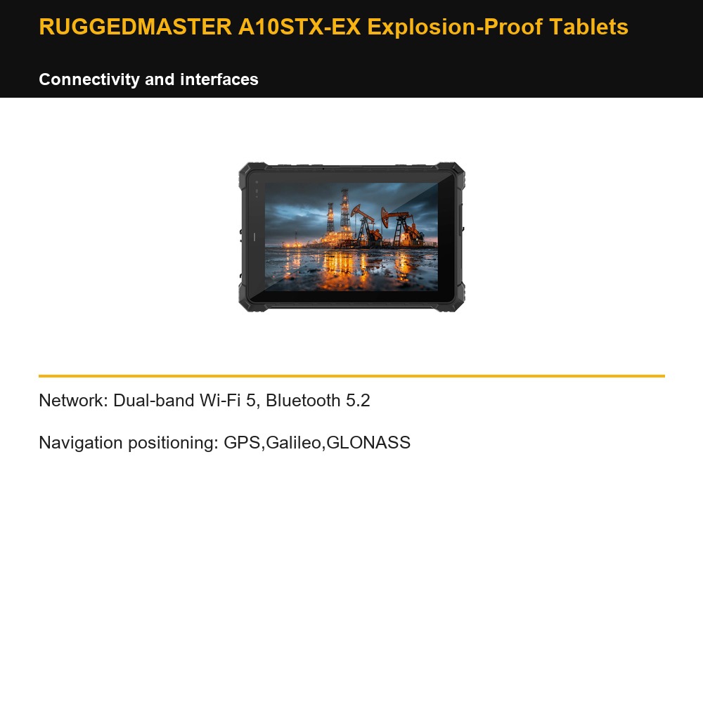 RUGGEDMASTER A10STX-EX Explosion-Proof Tablets connectivity and interfaces