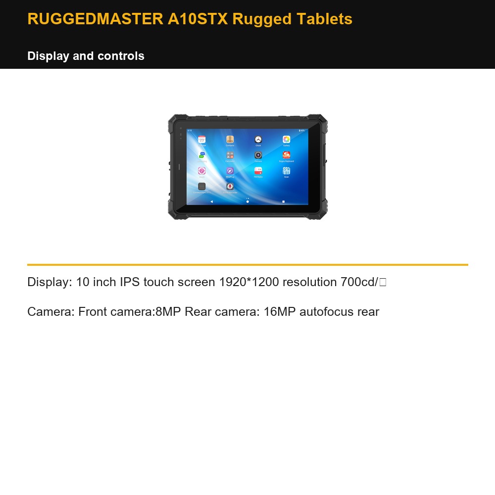 RUGGEDMASTER A10STX Rugged Tablets display and controls