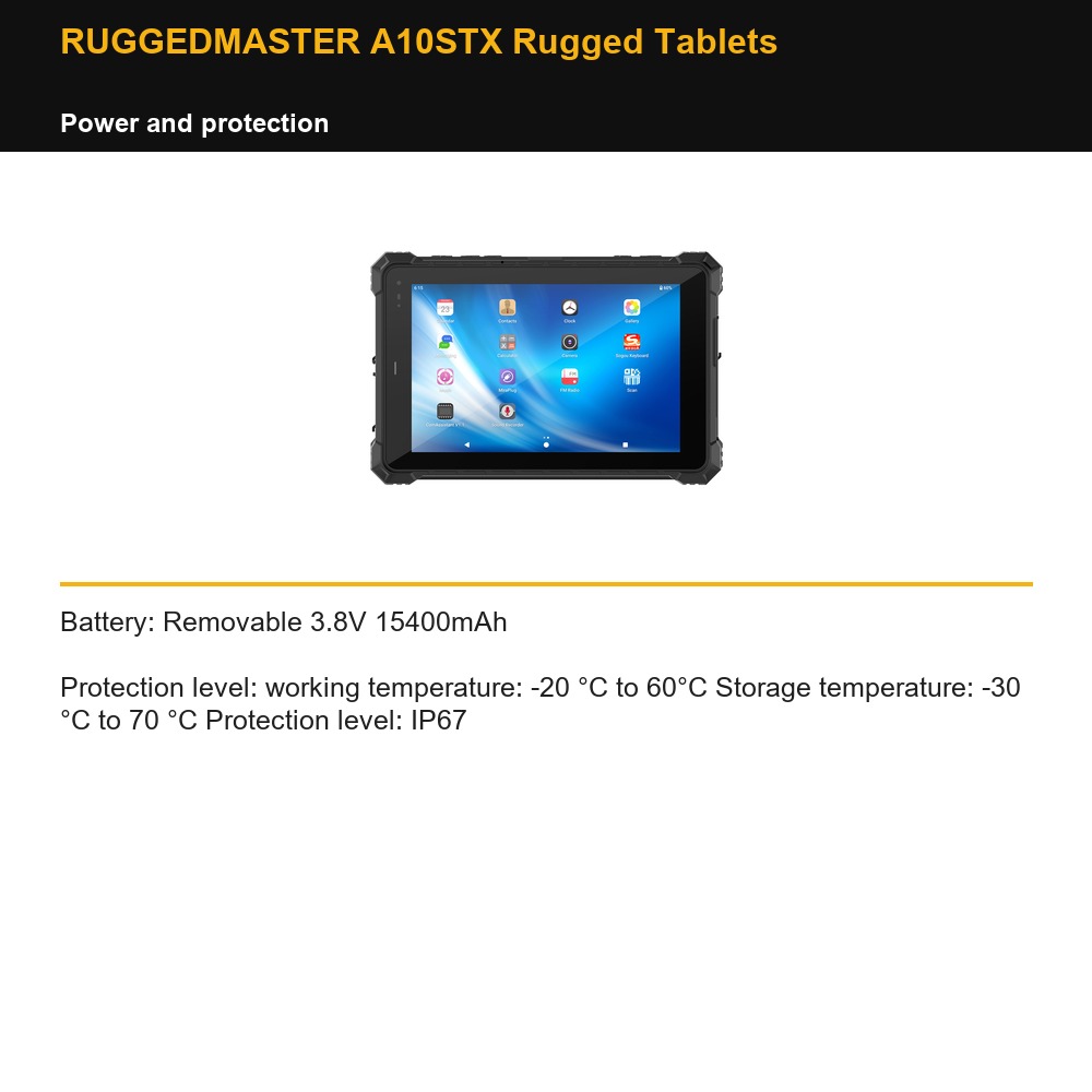 RUGGEDMASTER A10STX Rugged Tablets power and protection