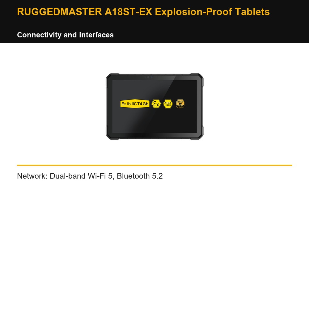 RUGGEDMASTER A18ST-EX Explosion-Proof Tablets connectivity and interfaces