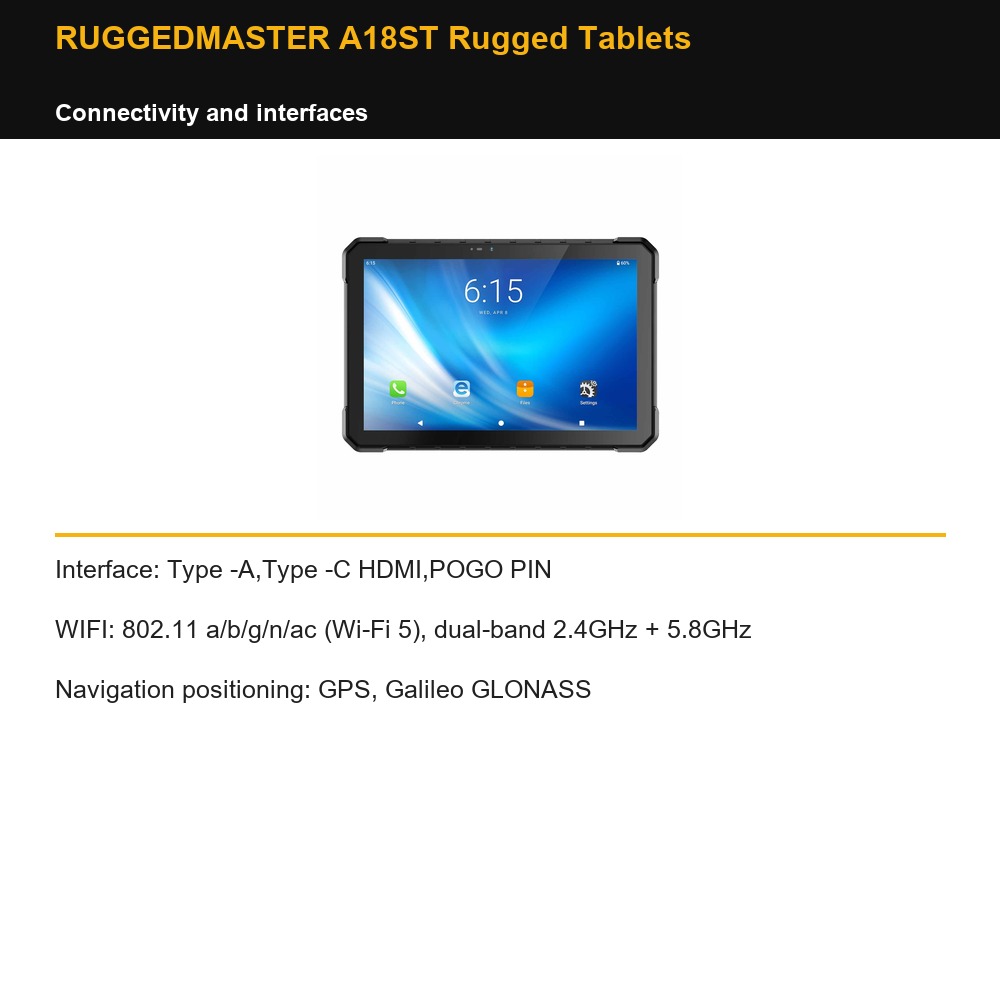 RUGGEDMASTER A18ST Rugged Tablets connectivity and interfaces