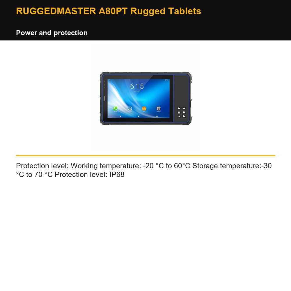 RUGGEDMASTER A80PT Rugged Tablets power and protection