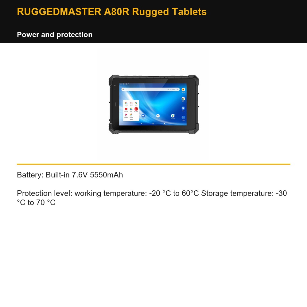 RUGGEDMASTER A80R Rugged Tablets power and protection