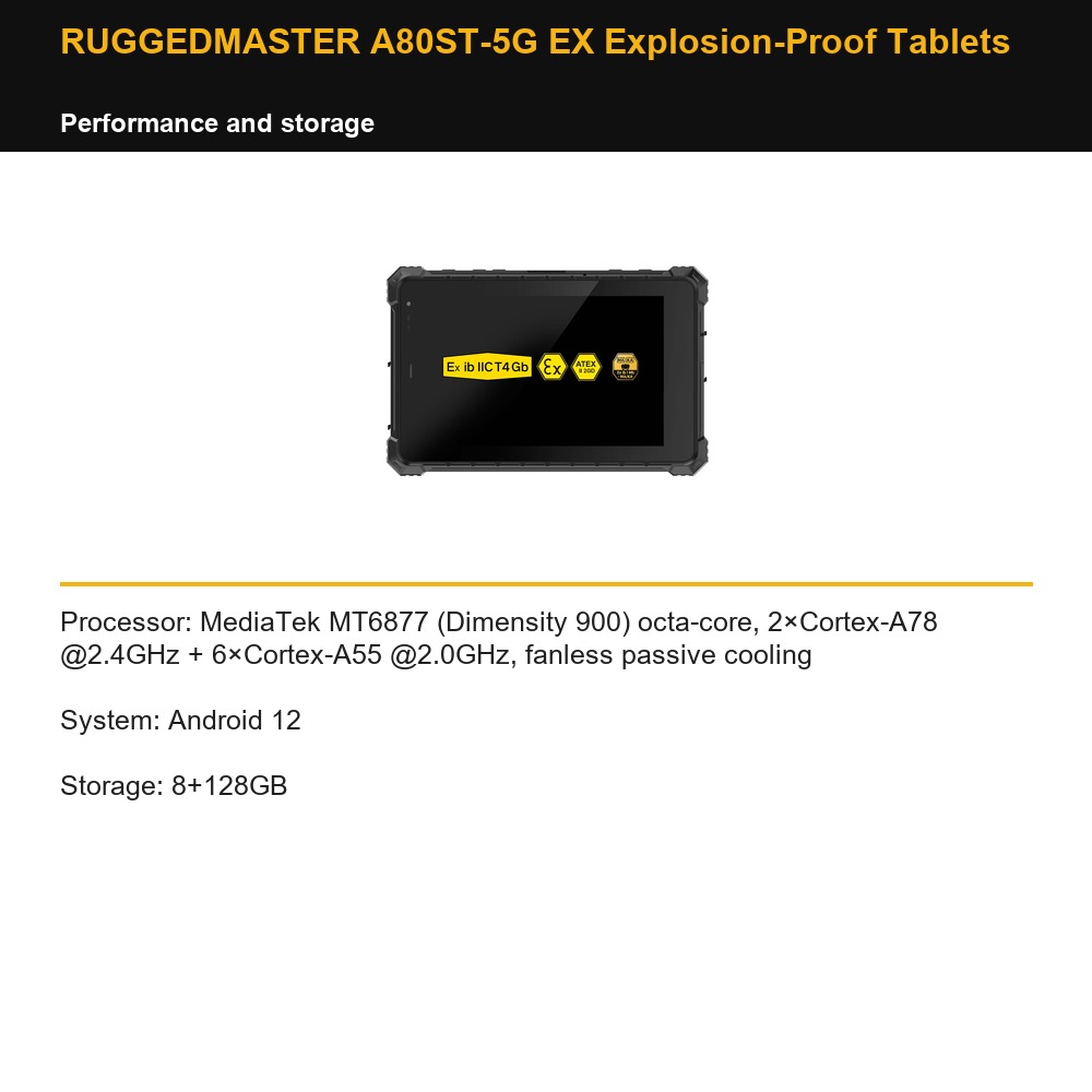 RUGGEDMASTER A80ST-5G EX Explosion-Proof Tablets performance and storage