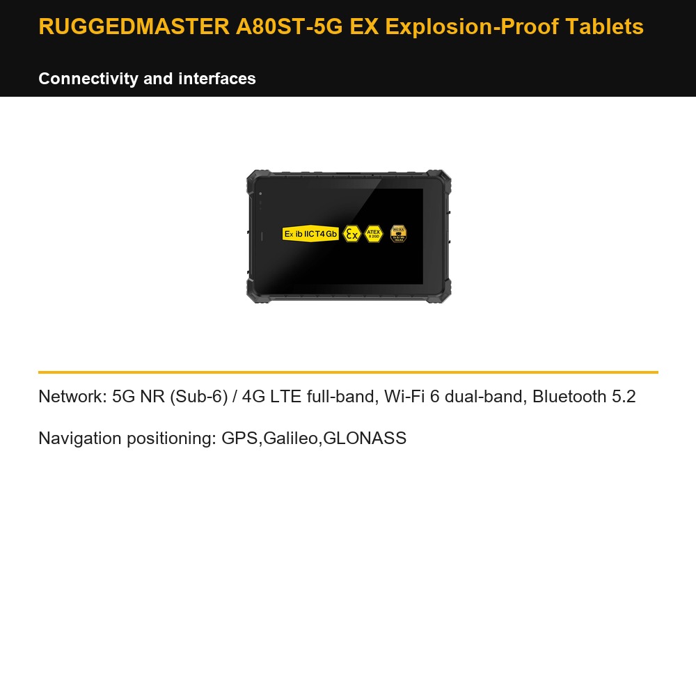 RUGGEDMASTER A80ST-5G EX Explosion-Proof Tablets connectivity and interfaces