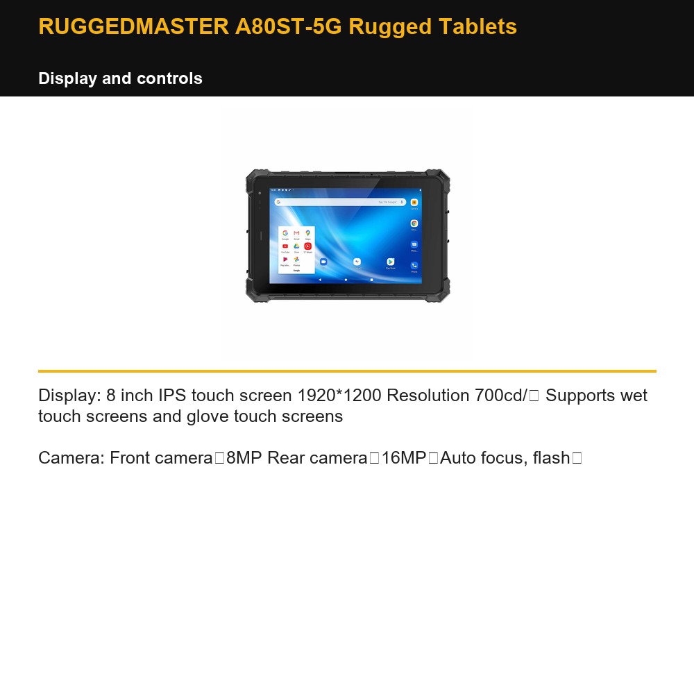 RUGGEDMASTER A80ST-5G Rugged Tablets display and controls