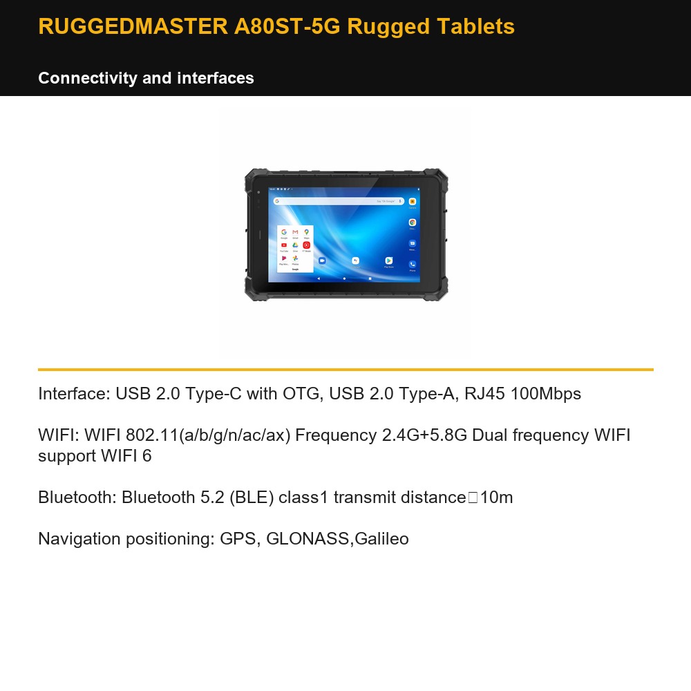 RUGGEDMASTER A80ST-5G Rugged Tablets connectivity and interfaces