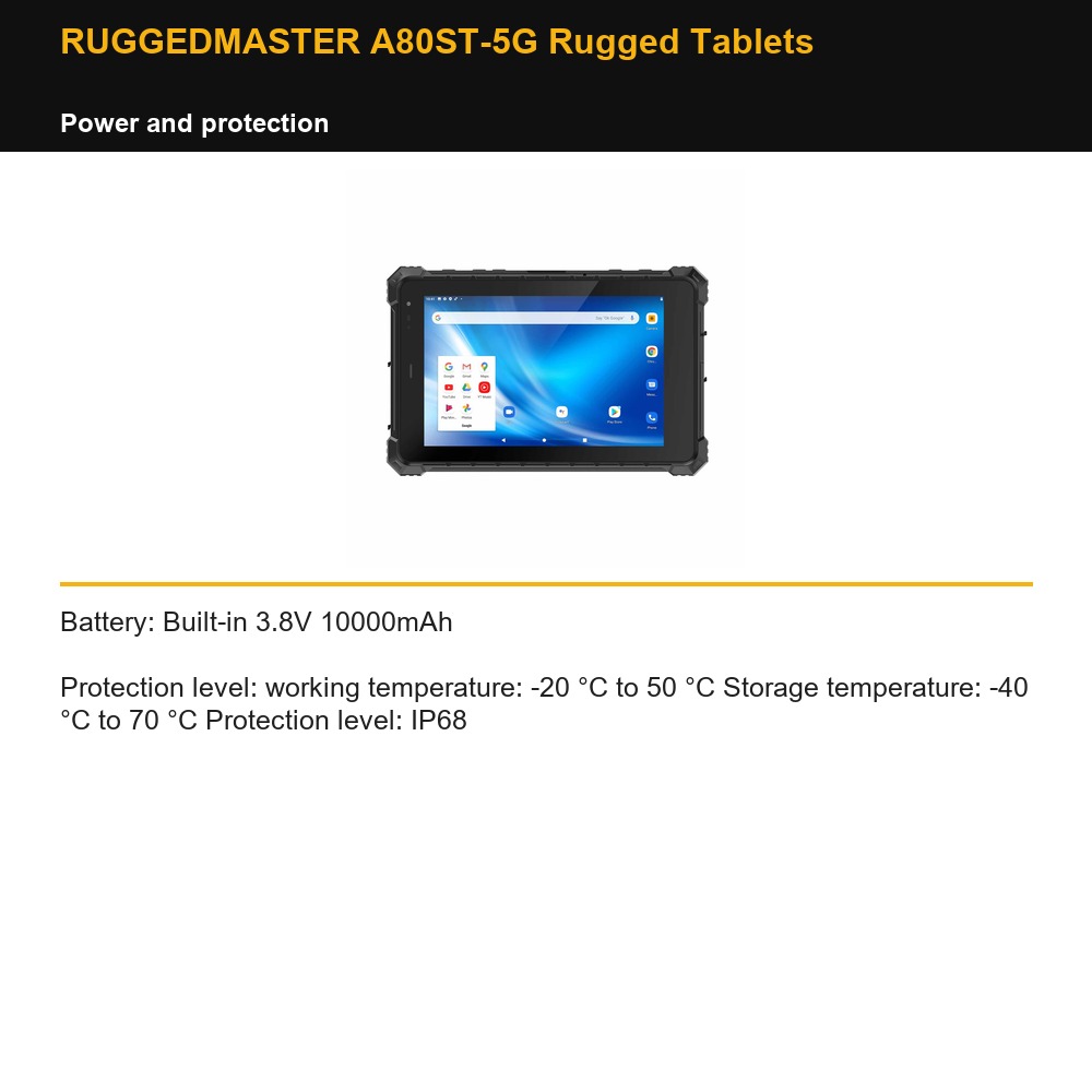 RUGGEDMASTER A80ST-5G Rugged Tablets power and protection