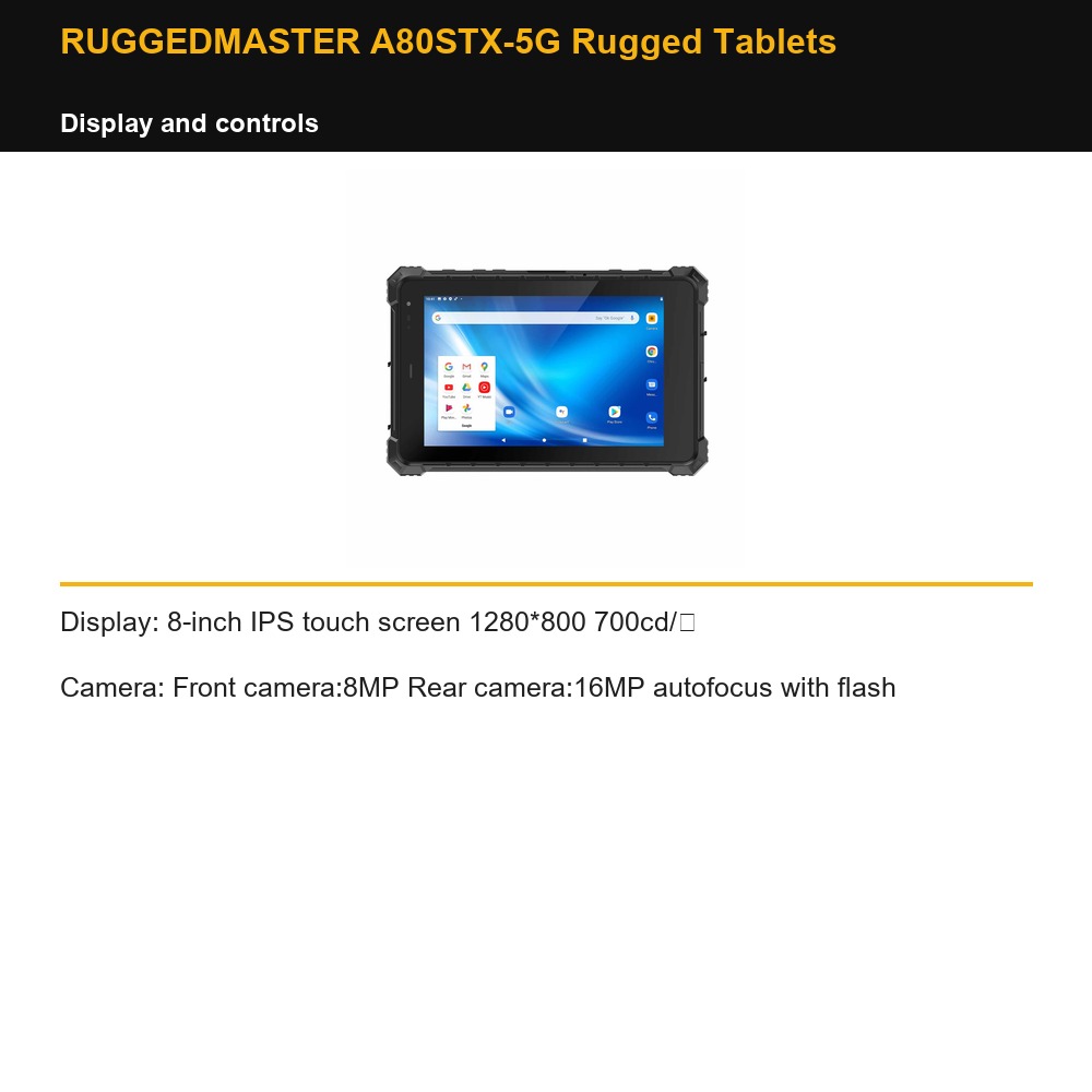 RUGGEDMASTER A80STX-5G Rugged Tablets display and controls