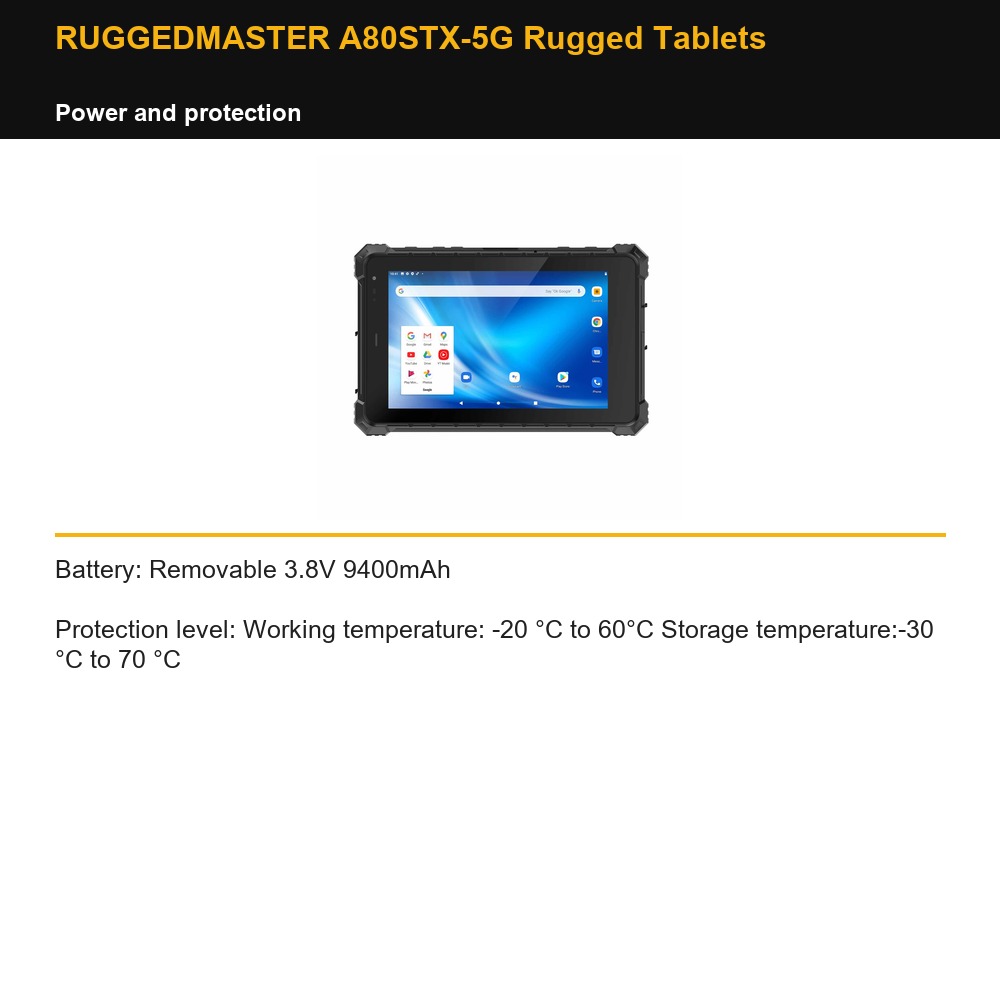 RUGGEDMASTER A80STX-5G Rugged Tablets power and protection