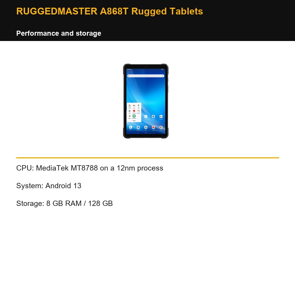 RUGGEDMASTER A868T Rugged Tablets performance and storage