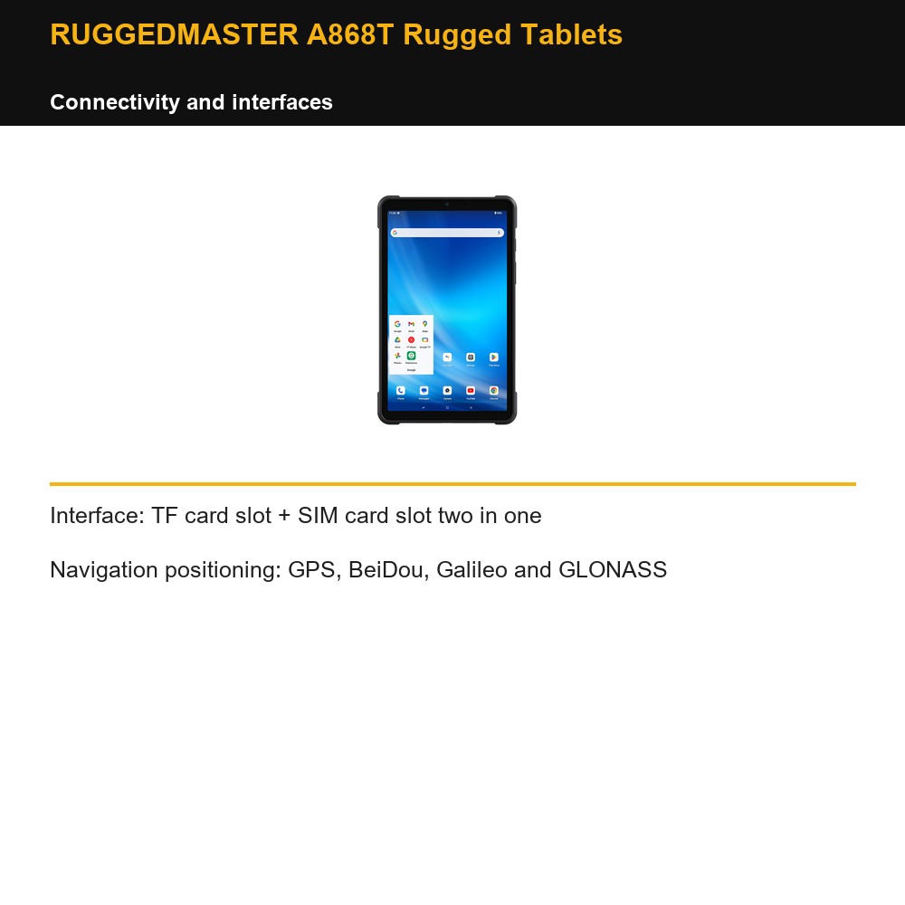 RUGGEDMASTER A868T Rugged Tablets connectivity and interfaces