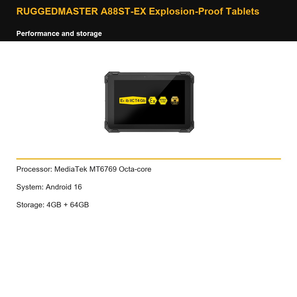 RUGGEDMASTER A88ST-EX Explosion-Proof Tablets performance and storage